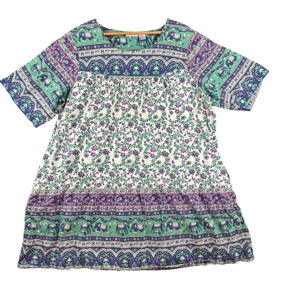 EUC Vermont Country Store Knee Length Tiered Cotton Blue Multi Muumuu Sz 2X